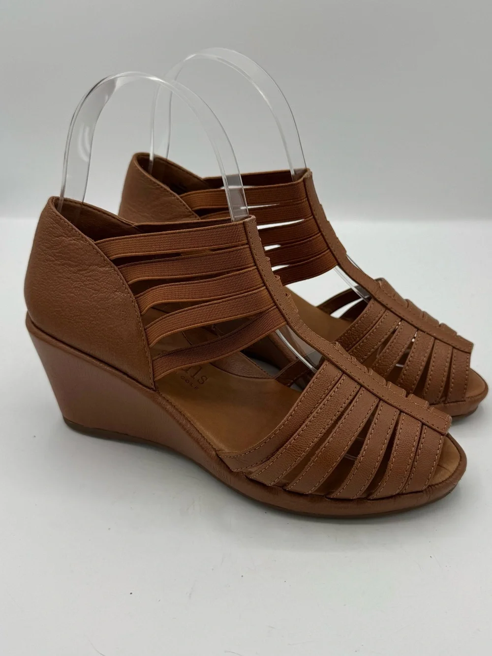 GENTLE SOULS by Kenneth Cole Womens Lina Leather Caged‎ WedgeㅣBrownㅣSize 5.5